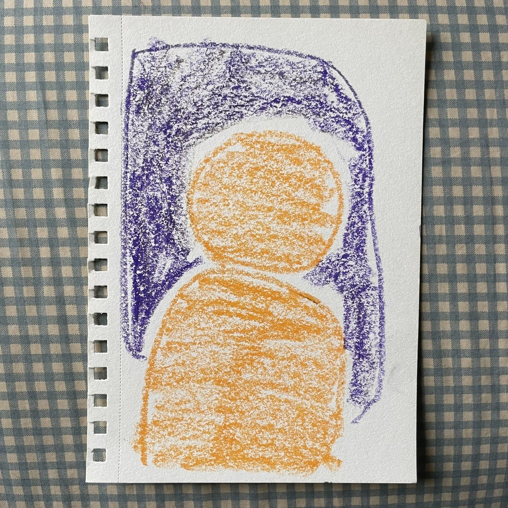 Oman Hosea Original Crayon Drawing Outsider Art Abstract Portrait Figure 5.5x8.5
